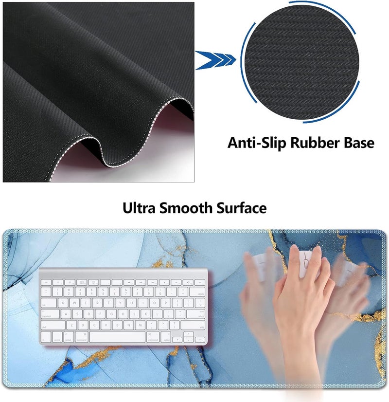AIMSA Large Gaming Mouse Pad Set, Keyboard Wrist Rest Support Mouse Pad, Ergonomic Memory Foam Multifunctional Extended Desk Mat 35x15.7in Anti-Slip Rubber Base for Office Home, Blue Marble - Image 4
